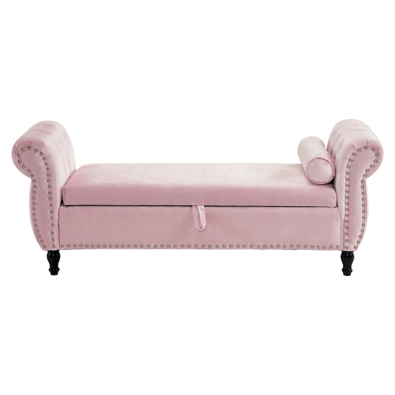 Traditional Velvet Multifuntional Storage Ottoman Bench with Pillow