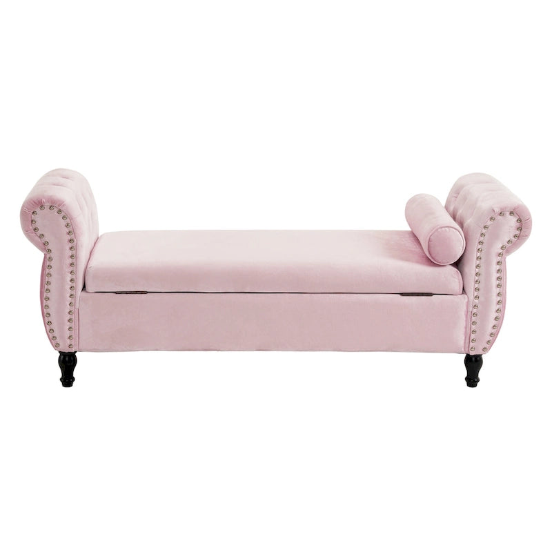 Traditional Velvet Multifuntional Storage Ottoman Bench with Pillow