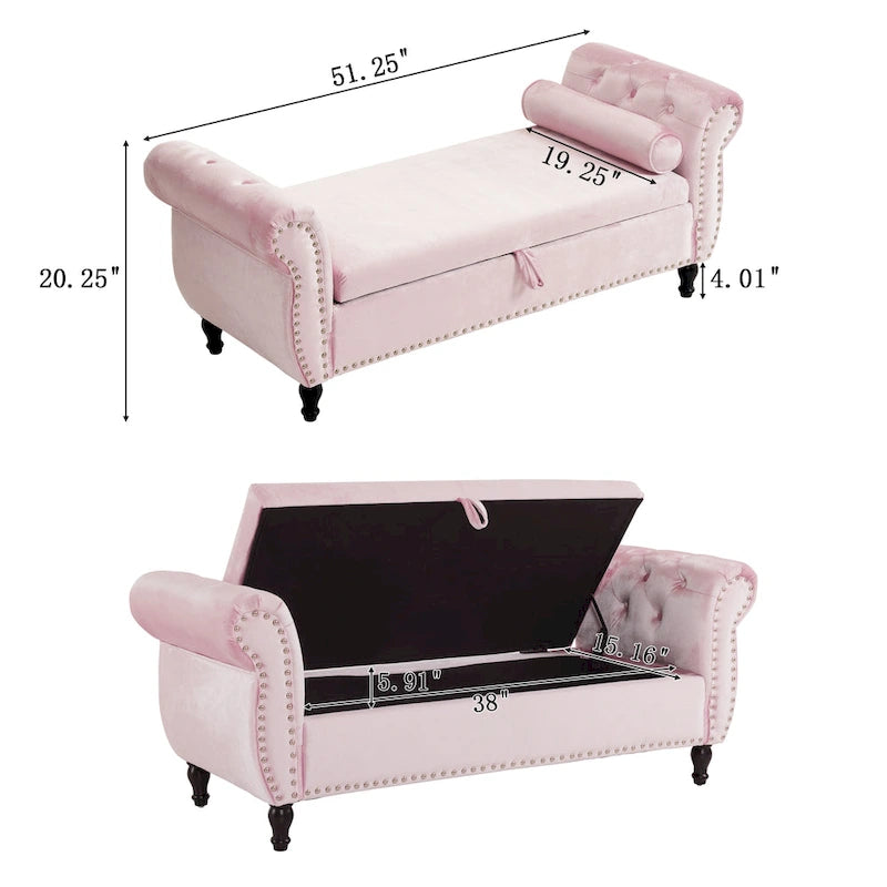 Traditional Velvet Multifuntional Storage Ottoman Bench with Pillow