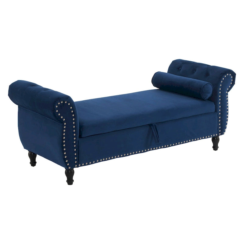 Traditional Velvet Multifuntional Storage Ottoman Bench with Pillow