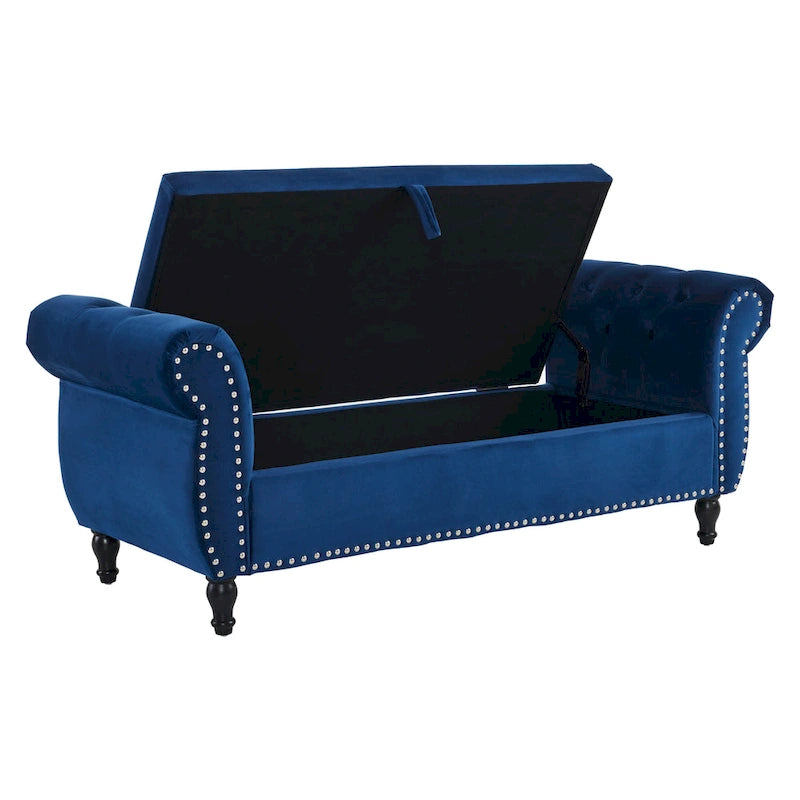 Traditional Velvet Multifuntional Storage Ottoman Bench with Pillow