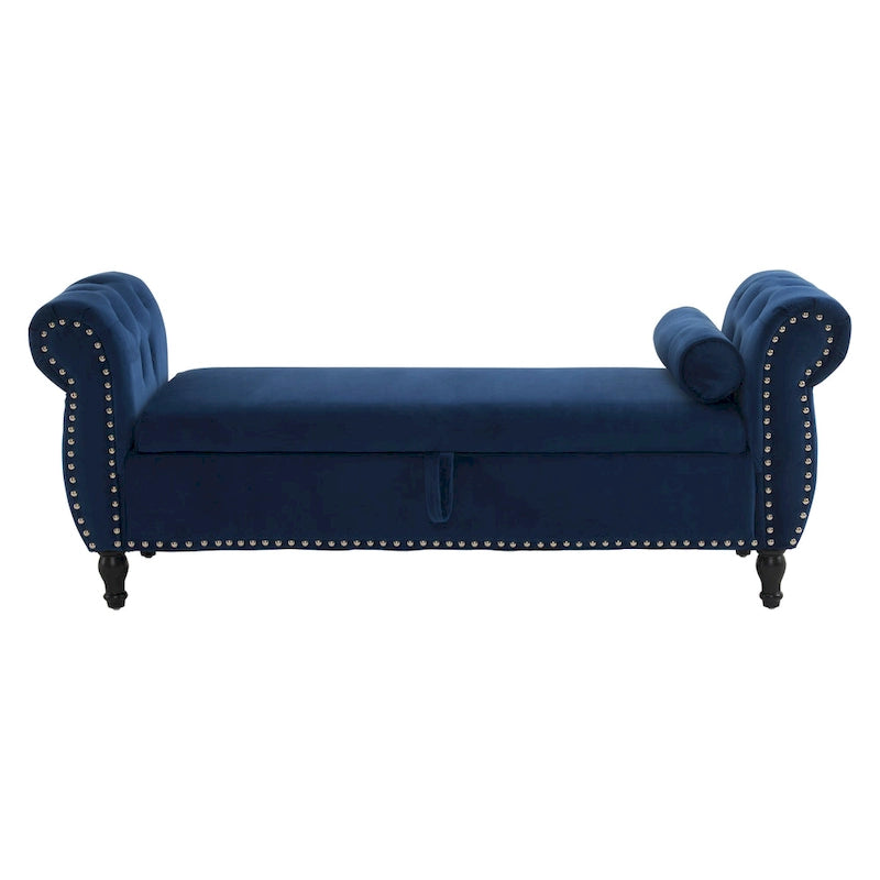 Traditional Velvet Multifuntional Storage Ottoman Bench with Pillow