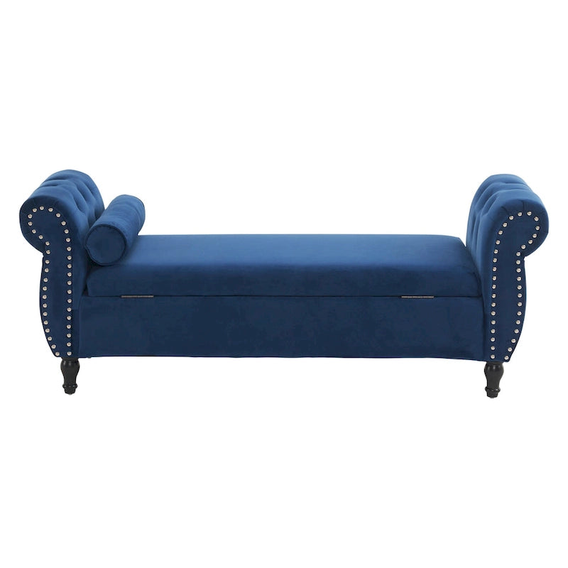 Traditional Velvet Multifuntional Storage Ottoman Bench with Pillow