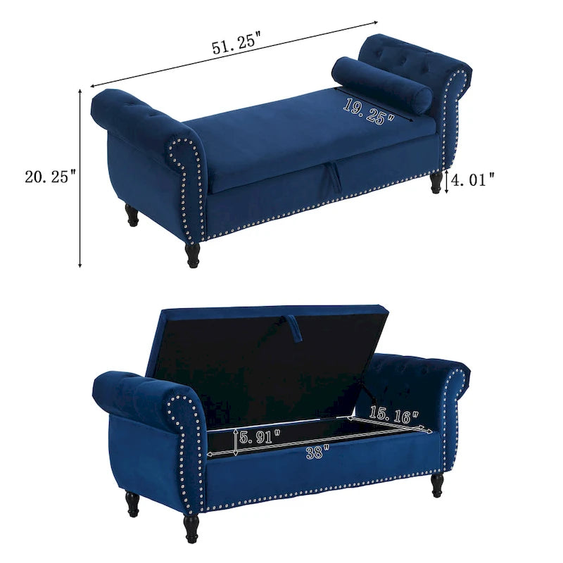 Traditional Velvet Multifuntional Storage Ottoman Bench with Pillow