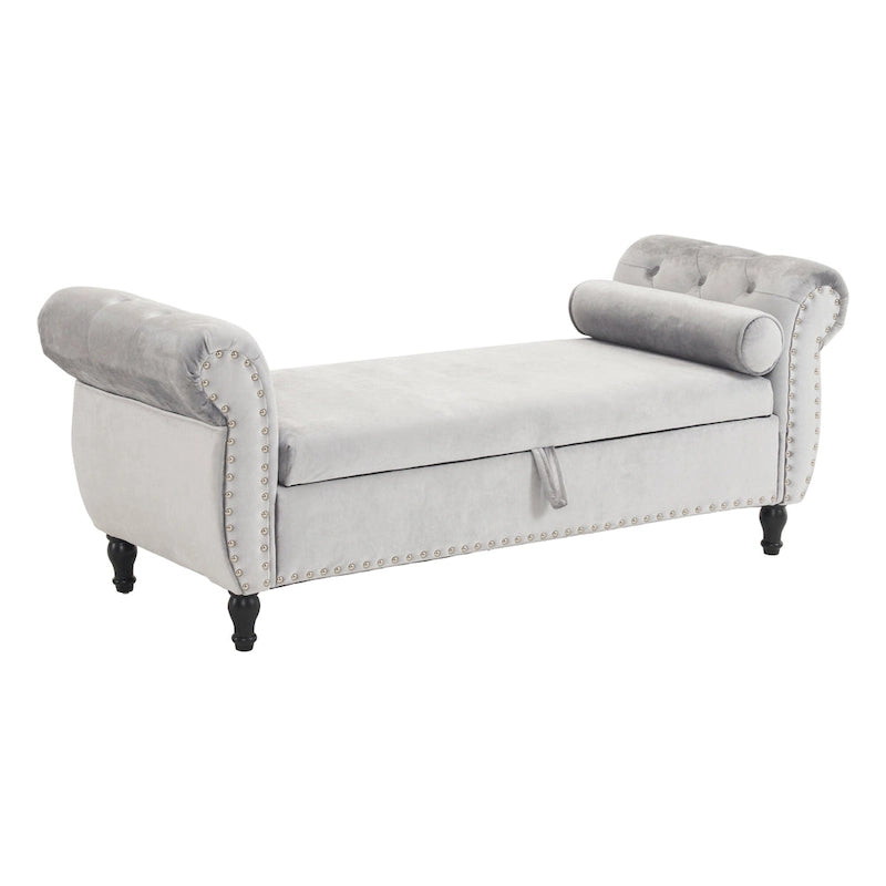 Traditional Velvet Multifuntional Storage Ottoman Bench with Pillow