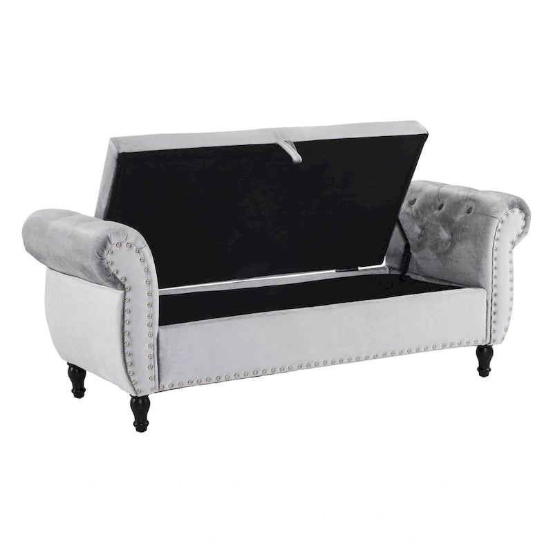 Traditional Velvet Multifuntional Storage Ottoman Bench with Pillow