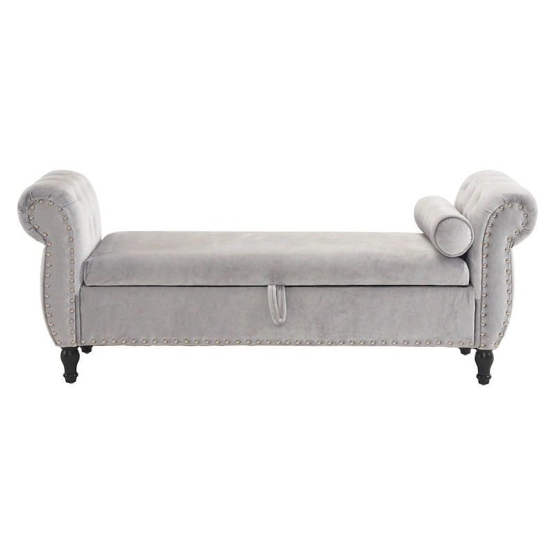 Traditional Velvet Multifuntional Storage Ottoman Bench with Pillow