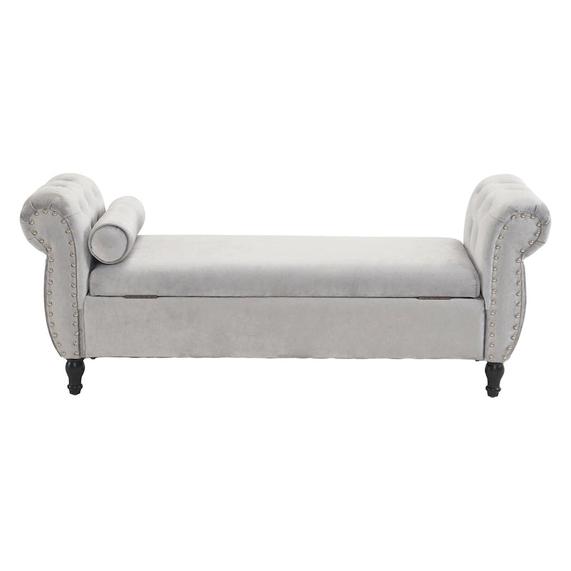 Traditional Velvet Multifuntional Storage Ottoman Bench with Pillow