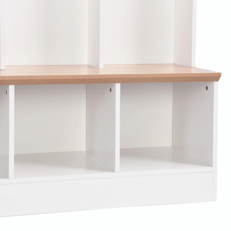 Wide Hall Tree with Storage Bench - Minimalist Shoe Cabinet, Cube Storage, 8 Hooks
