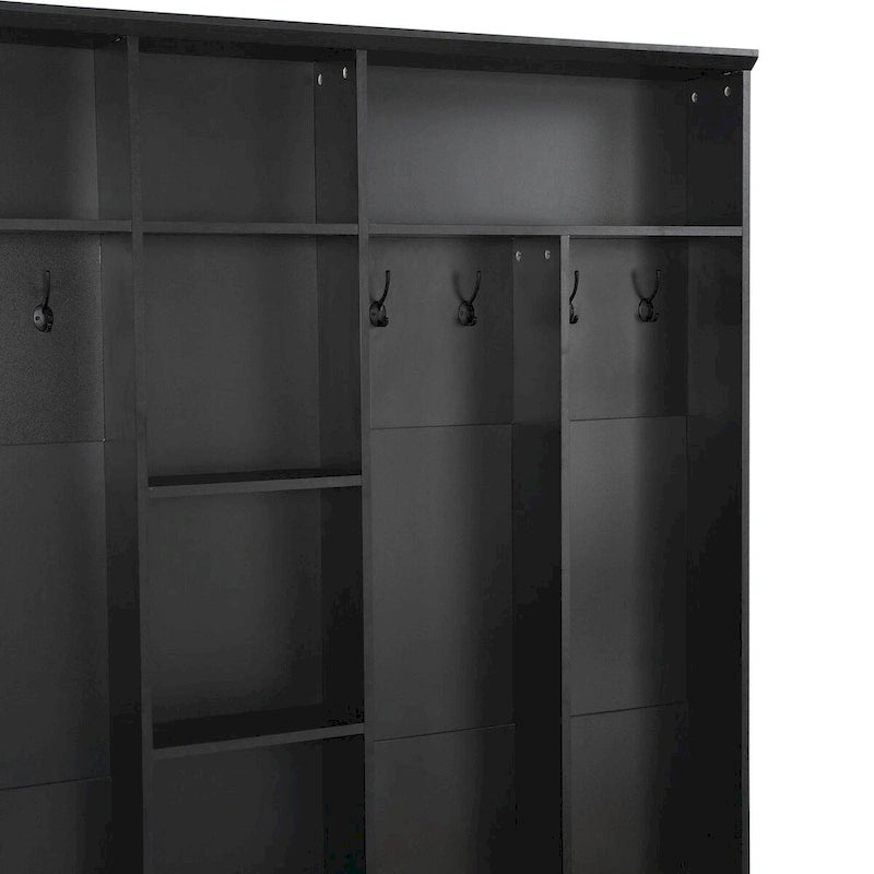 Wide Hall Tree with Storage Bench - Minimalist Shoe Cabinet, Cube Storage, 8 Hooks