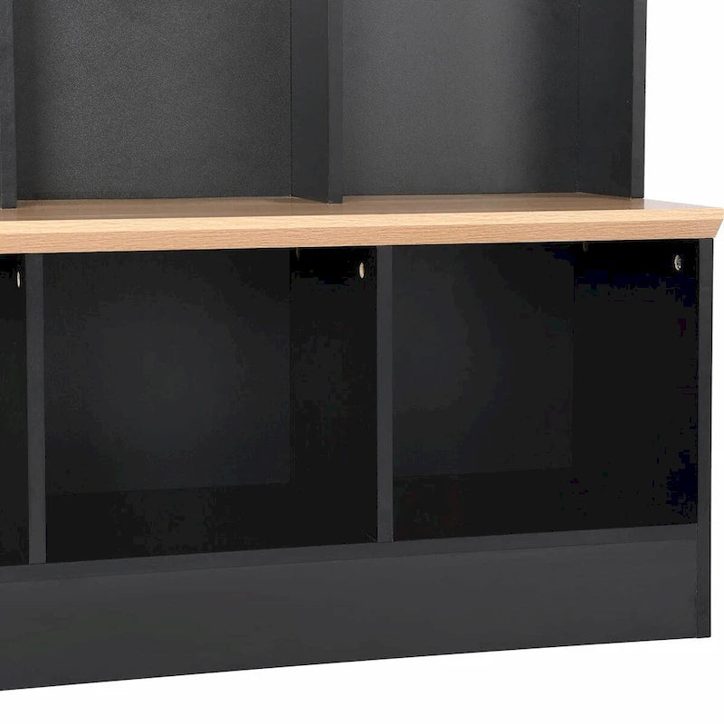 Wide Hall Tree with Storage Bench - Minimalist Shoe Cabinet, Cube Storage, 8 Hooks